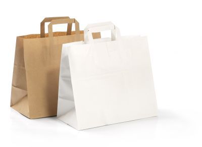 Papiertaschen 260+170x250, 70 g/m² , weiß, mit flachen Griffen