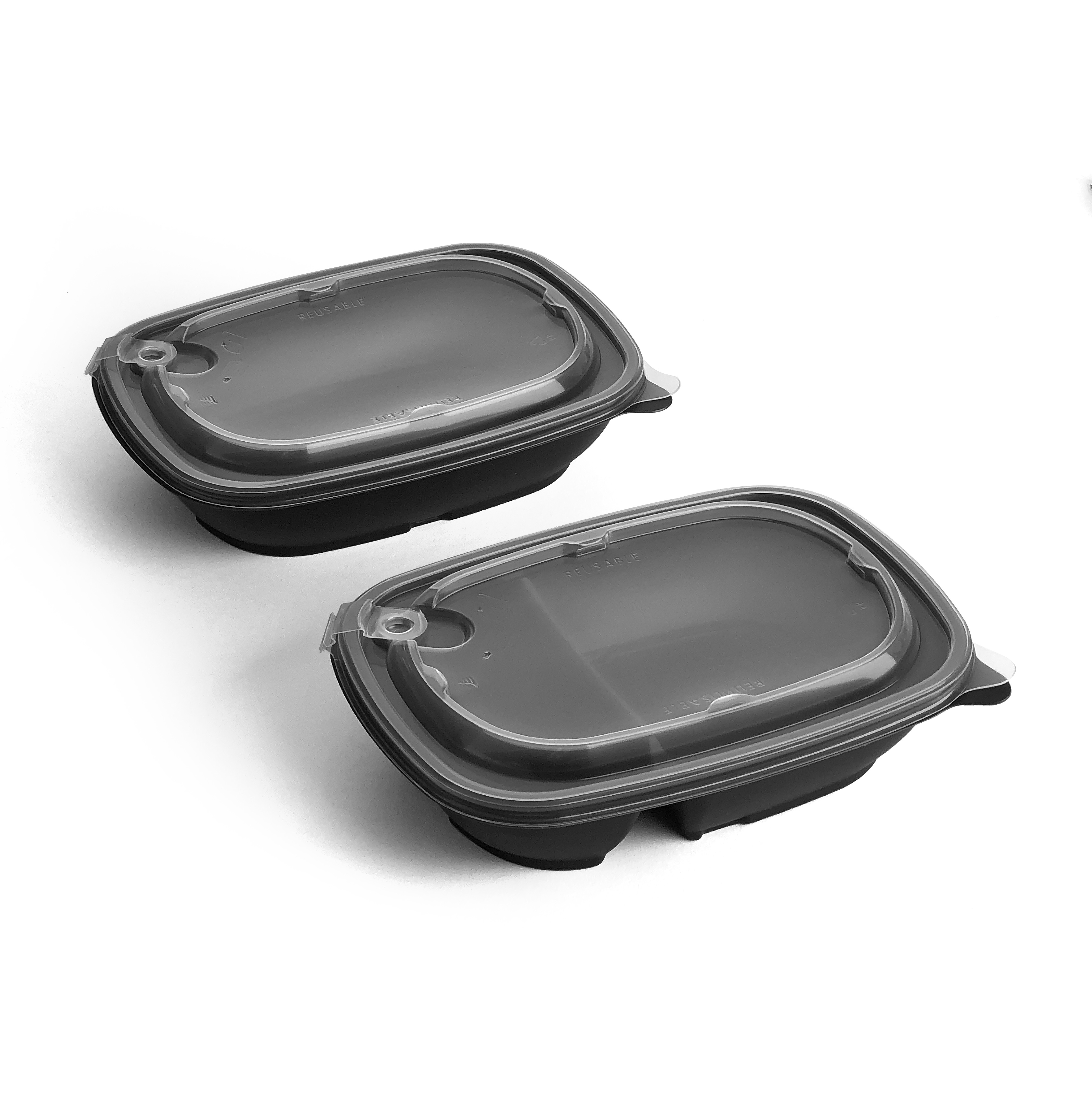Mehrwegbox rechteckig 650ml & 250ml 2fach, 23x17x5, Combo Schale + Deckel